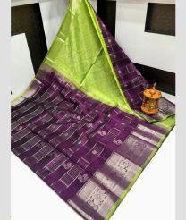 green and purple colour kuppadam pattu sarees with Kanchi Border Desing design