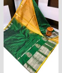 green and yellow colour kuppadam pattu sarees with Kanchi Border Desing design