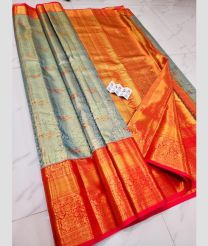 light blue and brown colour kuppadam pattu sarees with All over design