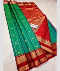 brown and blue colour kuppadam pattu sarees with All over Buttas design