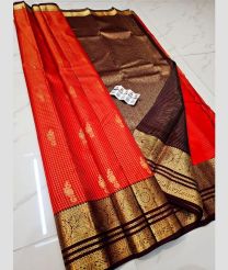 red and brown colour kuppadam pattu sarees with All over Buttas design
