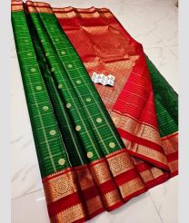 green and brown colour kuppadam pattu sarees with All over Buttas design