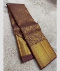 brown and lavender grey colour kuppadam pattu sarees with All over design