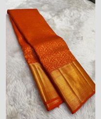 orange and gold colour kuppadam pattu sarees with All over design