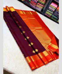 brown and purple colour kuppadam pattu sarees with All over design