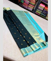 blue and silver colour kuppadam pattu sarees with All over design
