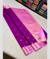 purple and pink colour kuppadam pattu sarees with All over design