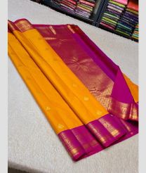 orange and purple colour kuppadam pattu sarees with All over design