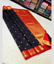 gold and violet colour kuppadam pattu sarees with All over design