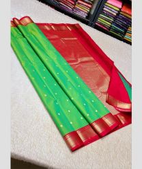 green and red colour kuppadam pattu sarees with All over design