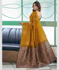 Mustard Yellow and Brown lichi sarees with All over Buttas design