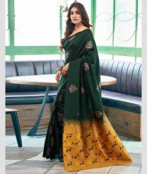 Pine Green and Mustard Yellow lichi sarees with All over Buttas design
