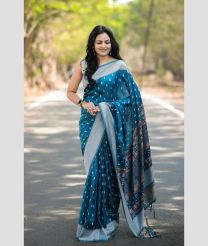 Blue Jay and Silver lichi sarees with Jacquard Border design