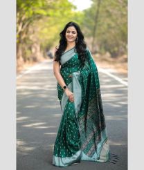 Dark Green and Silver lichi sarees with Jacquard Border design