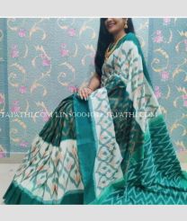 Teal and Cream linen sarees with All over Digital Printed design - LINS0004042