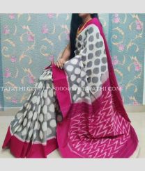Grey and Hot Pink linen sarees with All over Digital Printed design - LINS0004045