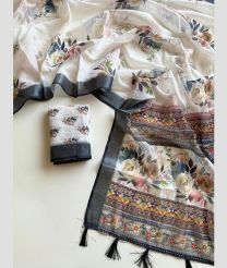 Half White and Black linen sarees with All over Floral Printed design