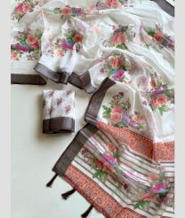 Cream and Chocolate linen sarees with All over Floral Printed design