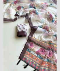 Cream and Pink linen sarees with All over Floral Printed design