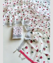 Half White and Pink linen sarees with All over Floral Printed design
