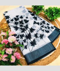 grey and charcoal colour linen sarees with All over Floral Printed design