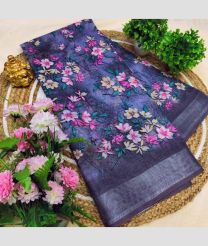 grey colour linen sarees with All over Floral Printed design