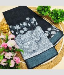charcoal block colour linen sarees with All over Floral Printed design