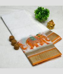 white colour linen sarees with All over Floral Printed design