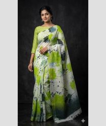 green and grey colour linen sarees with All over Floral Printed design