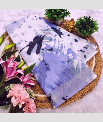 white and blue colour linen sarees with All over Floral Printed design