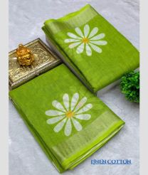 green colour linen sarees with All over Floral Printed design