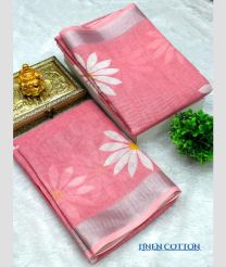 pink colour linen sarees with All over Floral Printed design