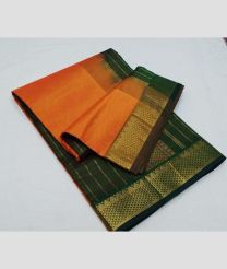 Orange and Dark Green madisar sarees with All over Lines design
