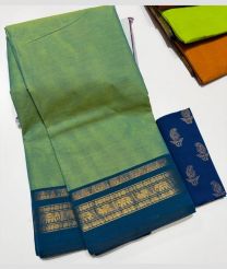 Fern Green and Blue Ivy mangalagiri cotton sarees with Plain design