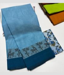 Sky Blue and Blue Ivy mangalagiri cotton sarees with Plain design