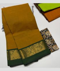 Mustard Yellow and Pine Green mangalagiri cotton sarees with Plain design