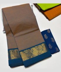 Camel Brown and Blue Ivy mangalagiri cotton sarees with Plain design