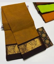 Mustard Yellow and Black mangalagiri cotton sarees with Plain design