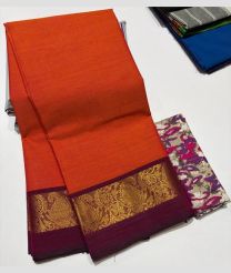 Orange and Magenta mangalagiri cotton sarees with Plain design