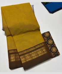 Mustard Yellow and Chocolate mangalagiri cotton sarees with Plain design