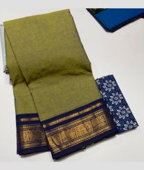 Fern Green and Navy Blue mangalagiri cotton sarees with Plain design