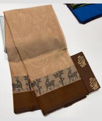 Baige and Brown mangalagiri cotton sarees with Plain design