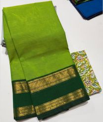 Parrot Green and Dark Green mangalagiri cotton sarees with Plain design