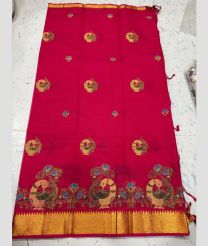 Pink and Golden mangalagiri cotton sarees with Kanchi Border design