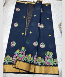 Navy Blue and Golden mangalagiri cotton sarees with Kanchi Border design