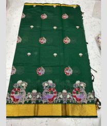 Dark Green and Golden mangalagiri cotton sarees with Kanchi Border design