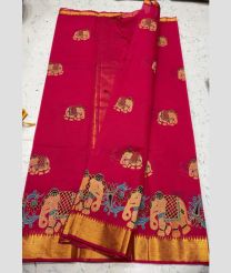 Neon Pink and Golden mangalagiri cotton sarees with Kanchi Border design