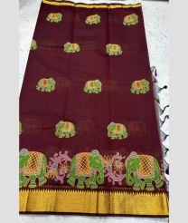 Maroon and Golden mangalagiri cotton sarees with Kanchi Border design