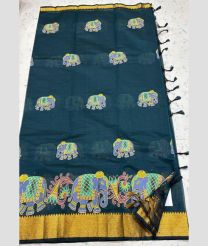 Blue Jay and Golden mangalagiri cotton sarees with Kanchi Border design