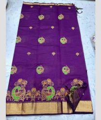 Magenta and Golden mangalagiri cotton sarees with Kanchi Border design